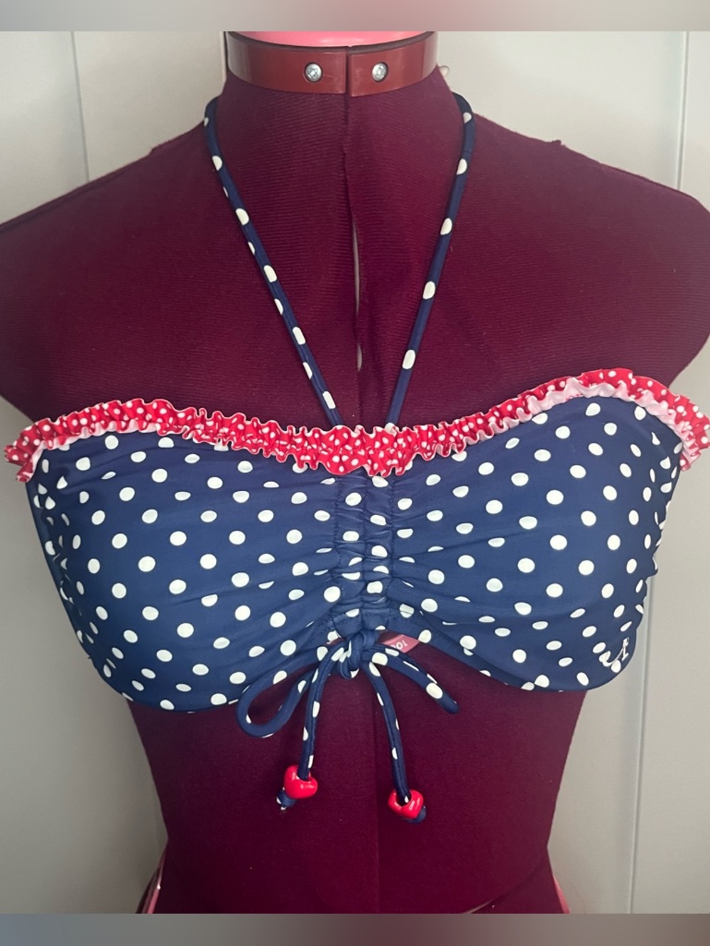 Ocean Pacific 2pcs Bikini Set Bandeau top Polkadot, with Frilly Trim and Heart